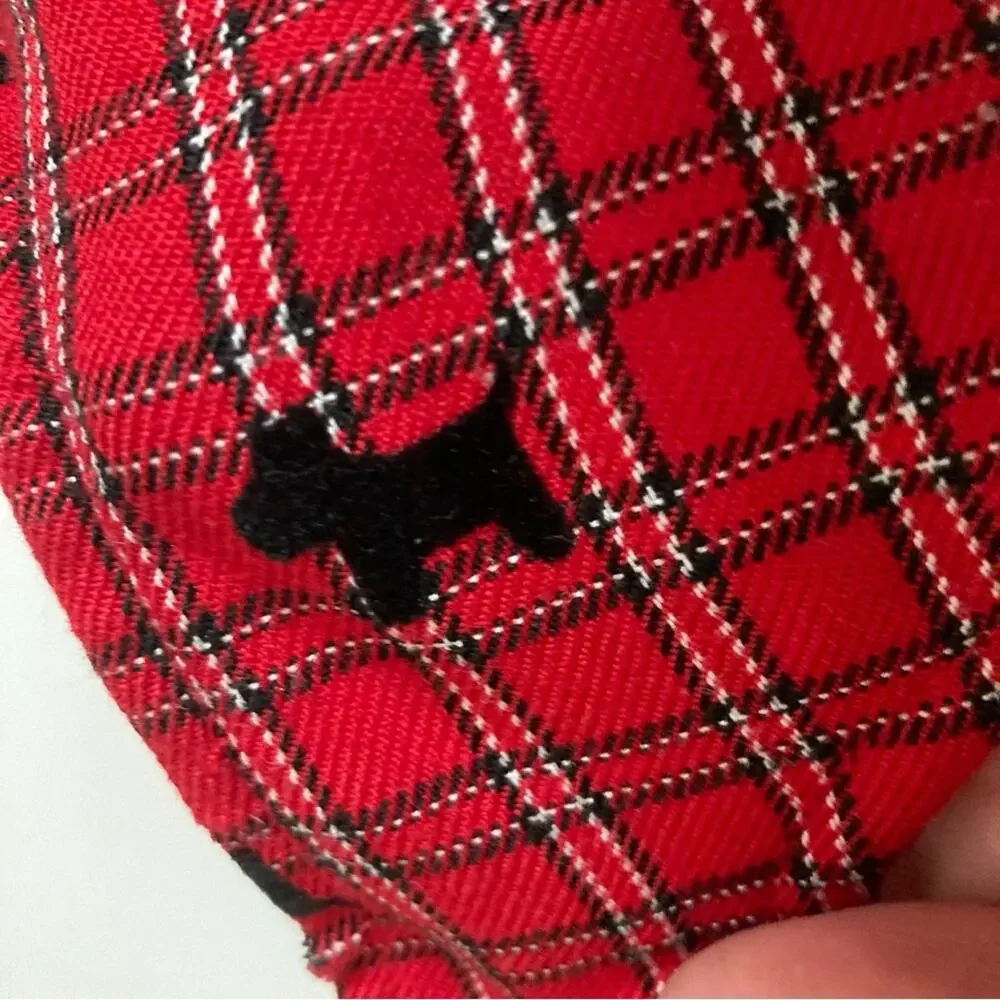 Samantha Says Red Tartan Plaid Velvet Scottie Dogs Button Back Tie Formal Dress